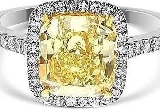 Birthday Gifts Ideas : A Perfect 2.1CT Cushion Cut Canary Yellow Fancy Russian Lab Diamond Engagement H…