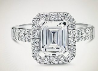Birthday Gifts Ideas : A Perfect 2.2CT Emerald Cut Russian Lab Diamond Halo Ring