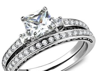 Birthday Gifts Ideas : A Perfect 2CT Princess Cut Russian Lab Diamond Bridal Set Wedding Band Ring