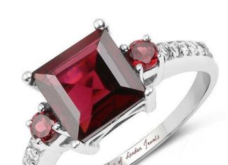 Birthday Gifts Ideas : A Perfect Genuine 3.37CT Princess Cut Pink Red Rhodolite & White Topaz Engagemen…