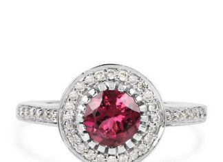 Birthday Gifts Ideas : A Perfect Natural 1.4CT Pink Tourmaline & White Diamond Halo White Gold Engageme…