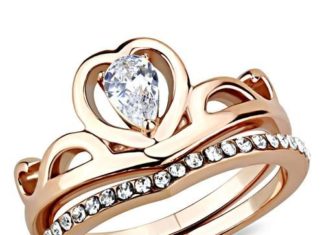 Birthday Gifts Ideas : A Perfect Rose Gold .75CT Pear Cut Russian Lab Diamond Bridal Set Ring