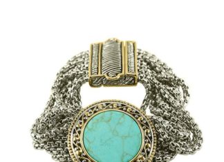 Birthday Gifts Ideas : A Triple Strand Turquoise 14K Yellow Gold Sterling Silver Bracelet