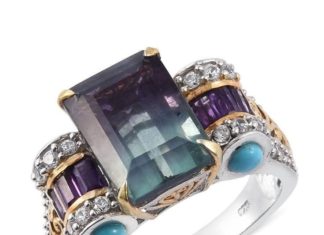 Birthday Gifts Ideas : A Vintage 11.55CT Emerald Cut Bi-Color Fluorite Amethyst Sleeping Beaty Turquois…