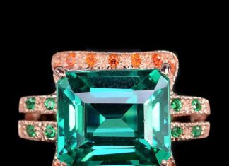 Birthday Gifts Ideas : A Vintage 14K Rose Gold 11.3CT Emerald Cut Green Tsavorite Garnet & Orange Sapph…