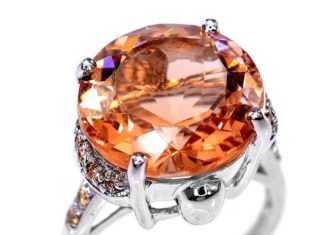 Birthday Gifts Ideas : A Vintage 14K White Gold 8.9CT Round Cut Peach Morganite Topaz Accent Ring