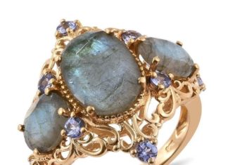 Birthday Gifts Ideas : A Vintage 14K Yellow Gold 11TCW Oval Cut Labradorite & Tanzanite Anniversary Rin…