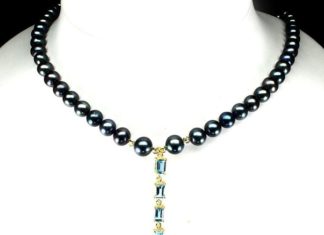 Birthday Gifts Ideas : A Vintage Tahitian Black Pearl and Emerald Cut Swiss Topaz