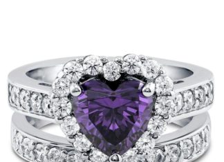 Birthday Gifts Ideas : Amethyst 1.9CT Heart Cut Russian Lab Diamond Halo Bridal Set Ring