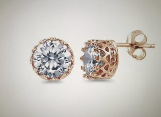 Birthday Gifts Ideas : Crown Set 14K Rose Gold 1CT Round Cut Russian Lab Diamond Stud Earrings