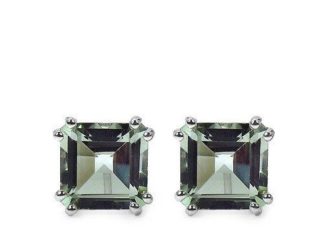 Birthday Gifts Ideas : Ethically Mined Natural 9CT Princess Cut Green Amethyst Stud Earrings Platinum