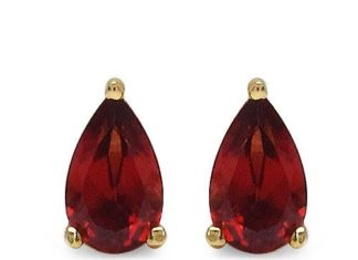 Birthday Gifts Ideas : Ethically Mined Natural Yellow Gold .50CT Pear Cut Red Garnet Stud Earrings