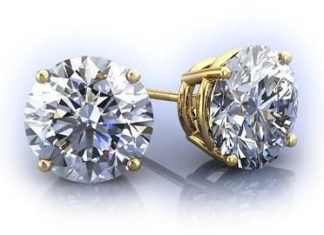 Birthday Gifts Ideas : Flawless 14K Yellow Gold 4CT Round Cut Russian Lab Diamond Solitaire Earrings