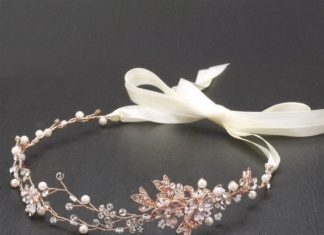 Birthday Gifts Ideas : Handmade Couture Bridal Hair Headband with Hand Painted 14K Rose Gold Vines & Fr…