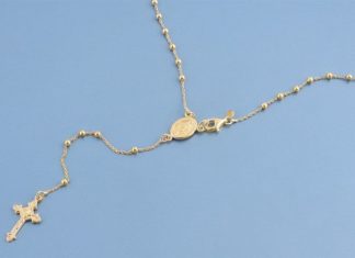 Birthday Gifts Ideas : Italian 14K Yellow Gold Rosary Necklace Prayer Pendant