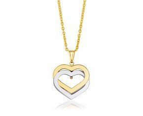 Birthday Gifts Ideas : Moving 14K Yellow & White Gold Hugging Hearts Necklace Pendant