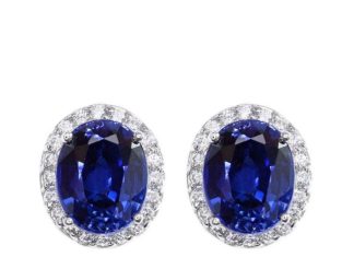 Birthday Gifts Ideas : Natural 2CT Oval Cut Royal Blue Sapphire Halo Stud Earrings