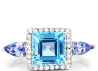 Birthday Gifts Ideas : Perfect Natural 6.40CT Princess Cut Genuine Swiss Blue Topaz Tanzanite and Diamo…