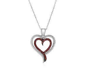 Birthday Gifts Ideas : Sterling Silver & Red Garnet Heart Pendant Necklace