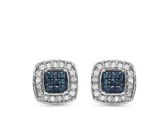 Birthday Gifts Ideas : Stunning Round Cut Blue & White Diamond Stud Earrings