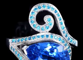 Birthday Gifts Ideas : Vintage 3.6CT Pear Cut Swiss Blue Topaz Blue Apatite Halo Ring