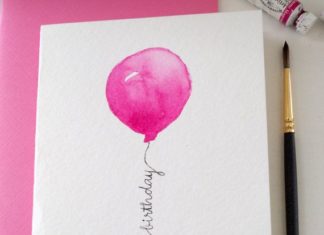 Birthday Gifts Inspiration : Original Hand painted “Happy Birthday” Watercolor Card, Balloon Design, Hot Pink