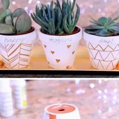 Birthday Gifts Inspiration : cadeau pour la fete des meres, cache pot repeint en blanc et customisé au feutr…
