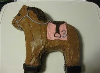Birthday Inspiration: Horse Cake–Ikea cake horse cake pan. Hershey bar hooves, mini chocolate chip no…