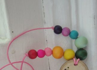 Birthday Inspiration: Rainbow Waldorf fairy wooden bead personalized tree-slice necklace for girls boy…