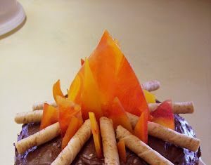 Birthday Party : Campfire birthday cake – the flames are melted hard candies