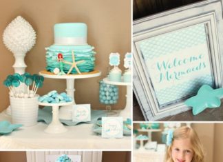 Birthday Party Inspiration : This mermaid bash was full of blue-and-aqua pearl, iridescent accents, a beautif…
