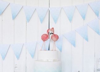 Birthday Party Inspiration : For a retro pink flamingo pool party, this ombré blue cake — topped off with …