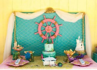 Birthday Party Inspiration : Little Mermaid Dessert Table with clamshell cookies, Dinglehopper cake topper, a…