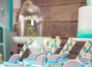 Birthday Party Inspiration : Shark fin mini stacked cake dessert cups.