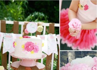 Birthday Party Inspiration : This flower-filled birthday party was full of beautiful details like fabric rose…