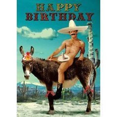 Happy Birthday Wiches : Happy Birthday Greetings Card – Mexican on a Donkey – by Max Hernn
