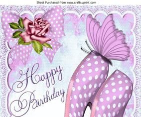 Happy Birthday Wiches : Pink polka dot shoes and roses for Birthday A4 on Craftsuprint – Add To Basket!