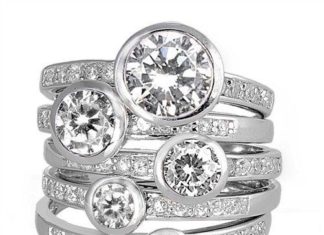 Birthday Gifts Ideas : 7TCW Stacked Russian Lab Diamond Engagement Wedding Band Rings