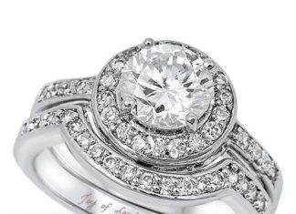 Birthday Gifts Ideas : A Perfect 2CT Round Cut Halo Russian Lab Diamond Bridal Set Wedding Band Rings