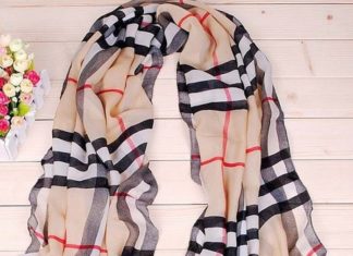 Birthday Gifts Ideas : British Inspired Tan or Pink Plaid Chiffon Scarf