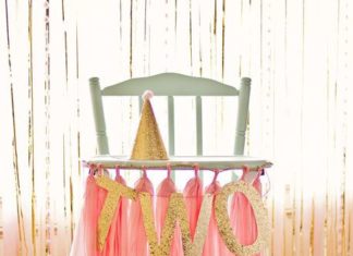 Birthday Decoration : Decorated high chair at a pink and gold girl birthday party! See more party idea…