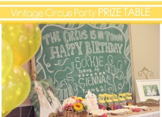 Birthday Decoration : Vintage Circus. Love the prize bottles. Animals glued on lids and sprayed yellow…