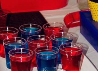 Birthday Decoration : jello= layer each hero's colors in each cup