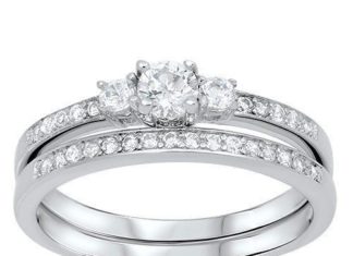 Birthday Gifts Ideas : .75CT Round Cut Russian Lab Diamond Bridal Set Wedding Band Ring