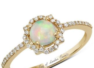 Birthday Gifts Ideas : 0.51 Carat Genuine Ethiopian Opal and White Diamond 14K Yellow Gold Ring