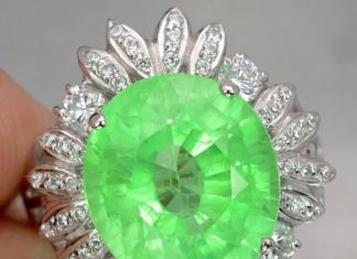 Birthday Gifts Ideas : 11.7CT Oval Cut Green Emerald & White Sapphire Ring