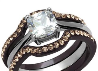 Birthday Gifts Ideas : 1CT Cushion Cut Russian Lab Diamond Chocolate Gold Wedding Band Ring