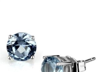 Birthday Gifts Ideas : 1CT Each Round Cut Blue Sky Aquamarine Platinum Stud Earrings