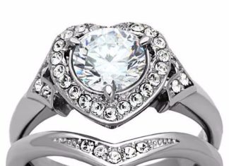Birthday Gifts Ideas : 2.3CT Heart Cut Halo Russian Lab Diamond 14K White Gold Bridal Set Ring