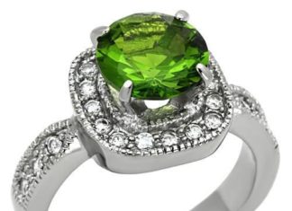 Birthday Gifts Ideas : 2.7CT Round Cut Green Peridot & Russian lab Diamond Halo Ring